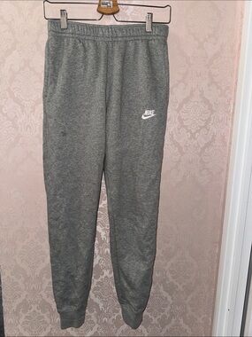 Nike Men’s Gray Fleece Joggers with White Swoosh